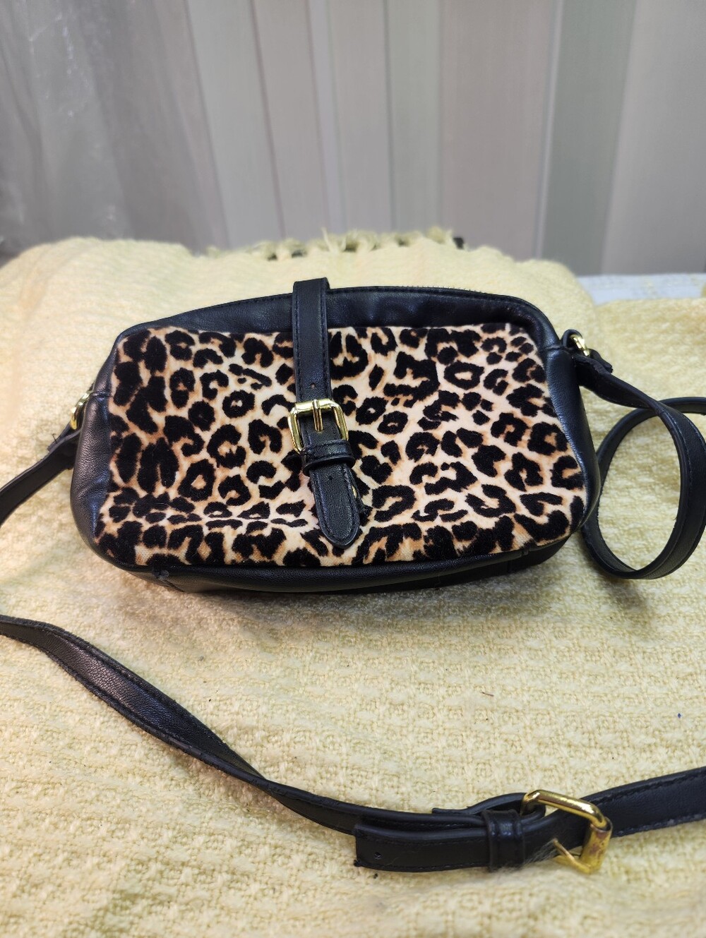 Old Navy Leopard Print Crossbody with Black Trim and Gold Hardware